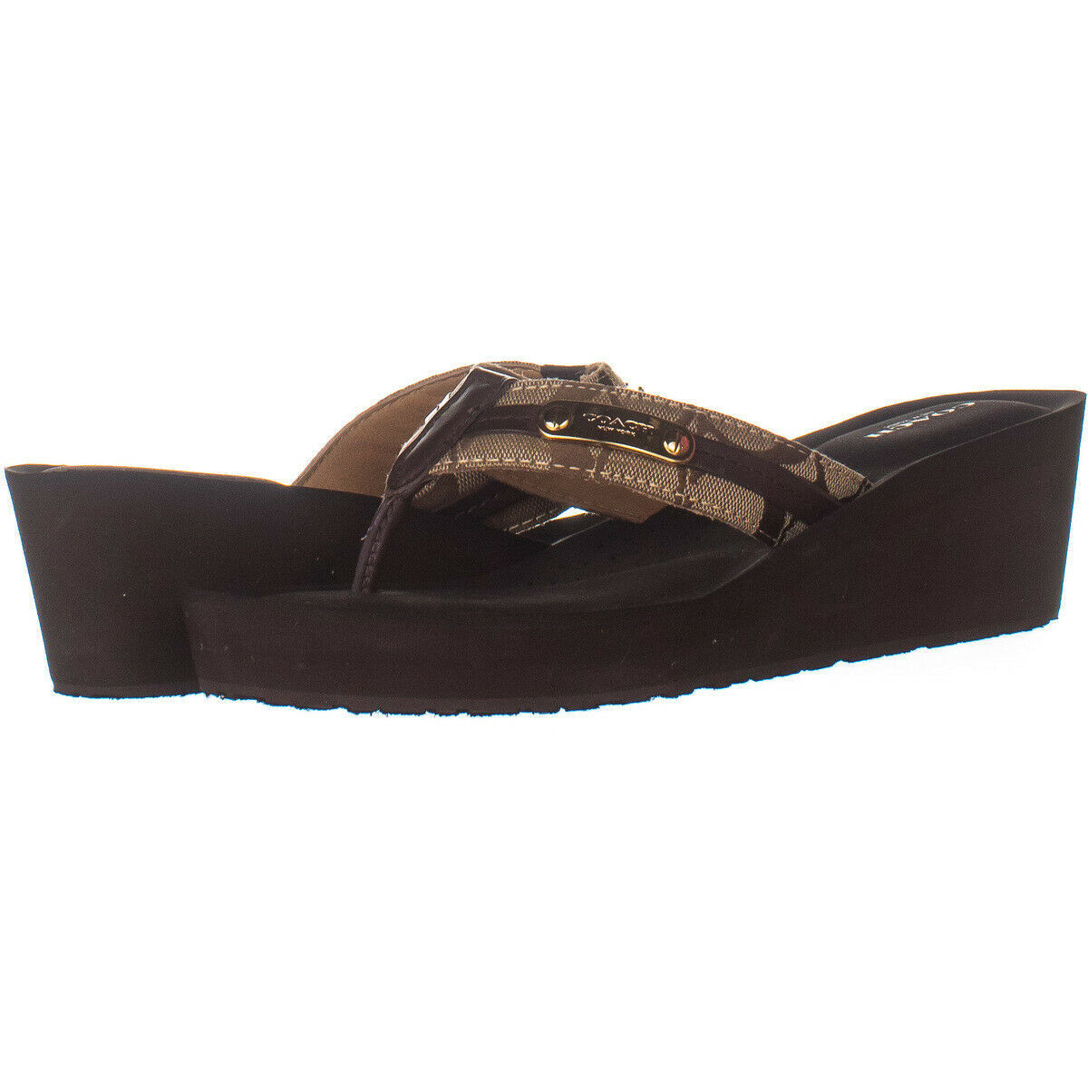 Coach Jaden Signature Wedge Flip Flops, Khaki 958, Khaki, 9 US - Sandals & Flip Flops