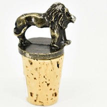 South African Cast Metal w Antique Brass Finish Lion Wine Bottle Cork Stopper