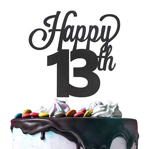 13th Happy Birthday Cake Topper Premium Double Sided Black ...