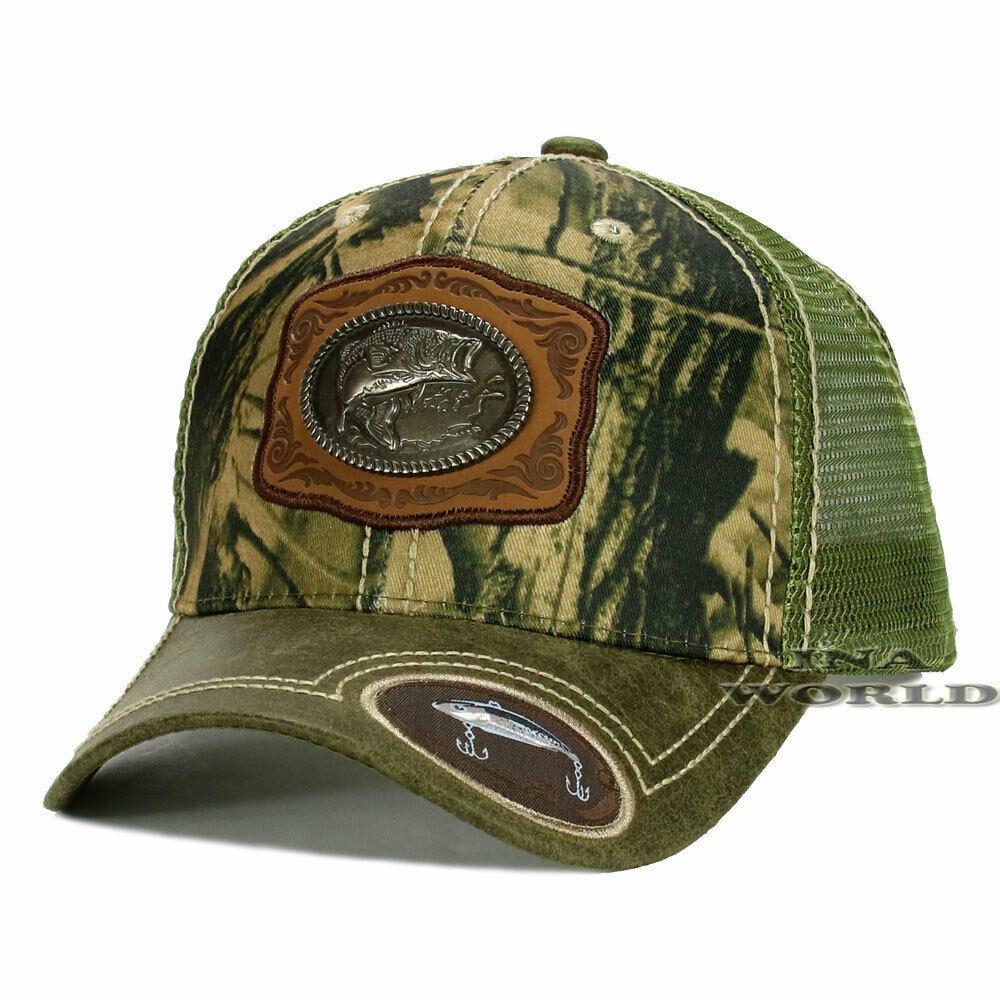 FISHING Hat Western Style Metal FISH Patched Snapback Mesh Trucker
