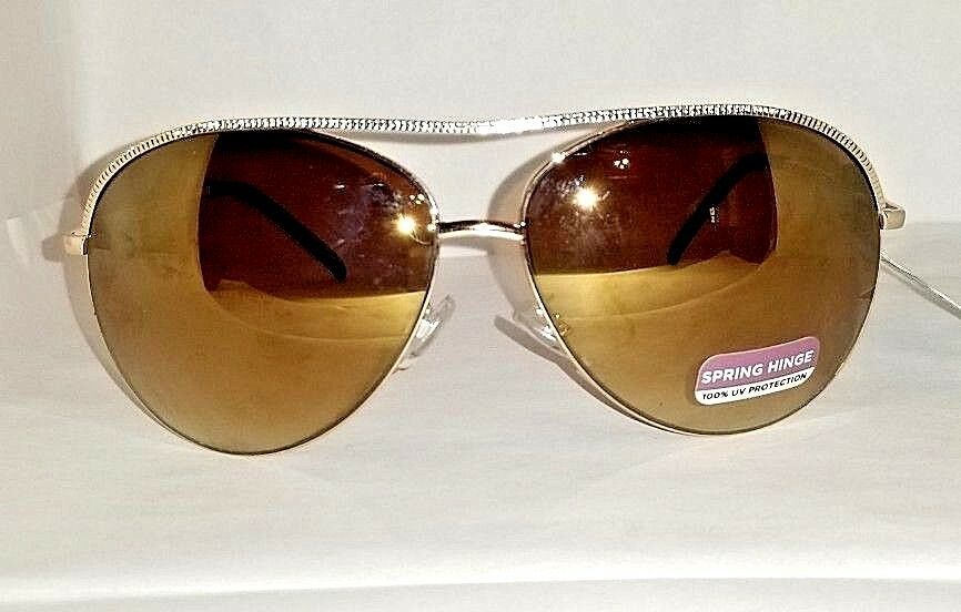 Target Brass Metal Aviator Sunglasses With Amber Mirrored Driving Gradient Lens Sunglasses