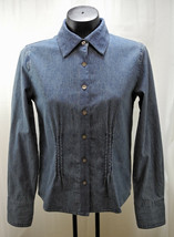 J. Jill Blue Denim Pintucks Textured Cotton Trim Long Sleeve Shirt - Wom... - $9.45