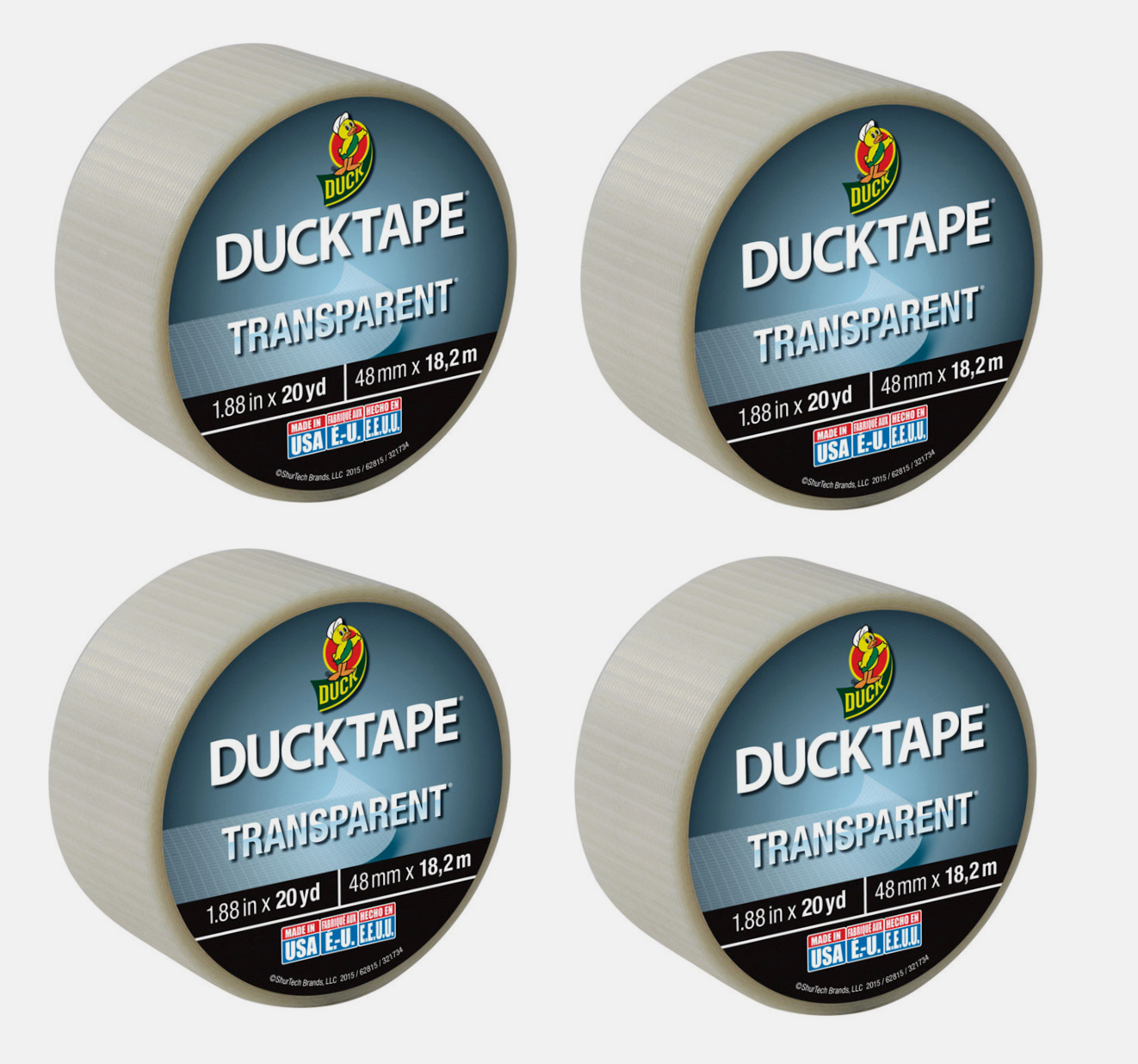4 ~ DUCK Tape Duct Clear TRANSPARENT Indoor/Outdoor Easy Tear 1.88 W x 20 yd. L