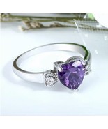 Women&#39;s Fashion Silver Heart 1.6ct Amethyst Wedding Ring Engagement Size 8 - £25.30 GBP
