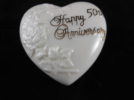 50th ANNIVERSARY FLORAL HEART SHAPED Porcelain Box with Lid - $7.61