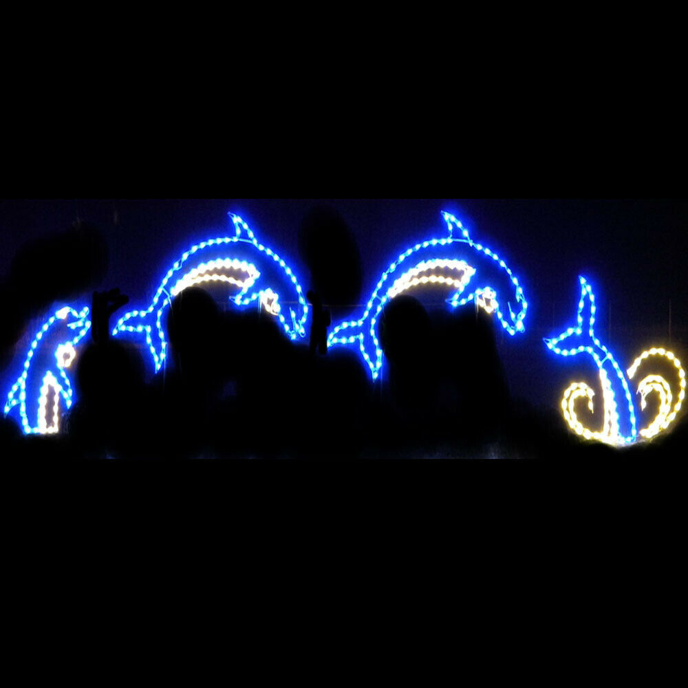 Animated LED Lighted Outdoor Yard Art Display Jumping Dolphins Scene