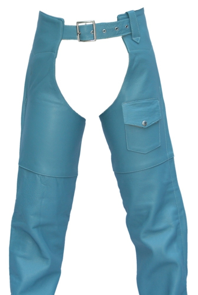 Women's Made in USA Baby Blue Classic Leather Motorcycle Chaps - S