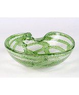 Murano Art Glass Shell Bowl Crystal &amp; Green Pulled w Silver Aventurine F... - $65.00