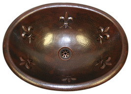 19&quot; Oval Copper Bath Sink Fleur de Lis Design Daisy Drain Included  - $189.95