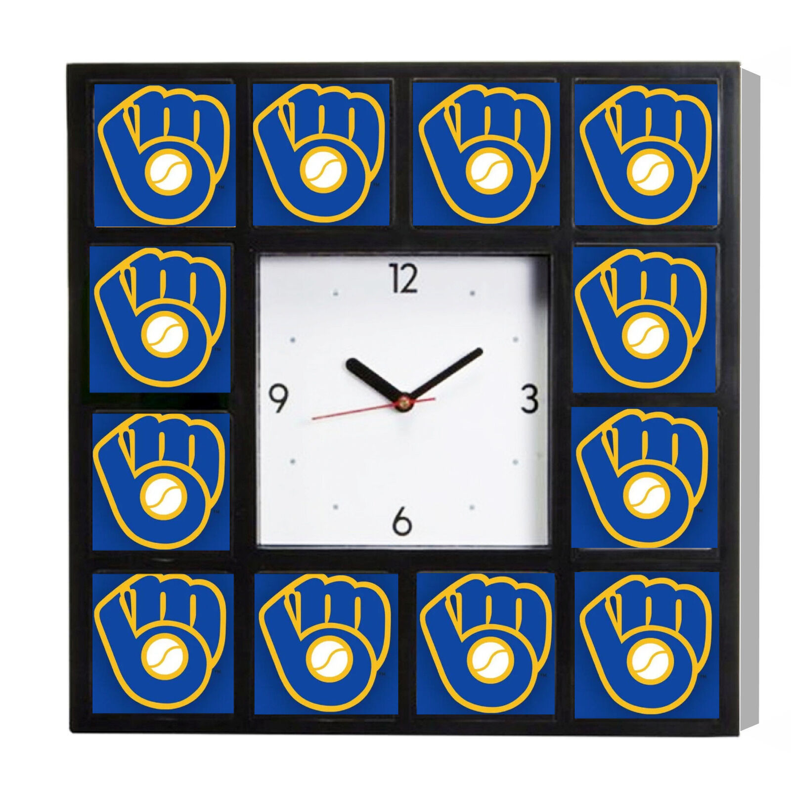 Milwaukee Brewers Retro Glove Logo Team Big Clock with 12 images Wall