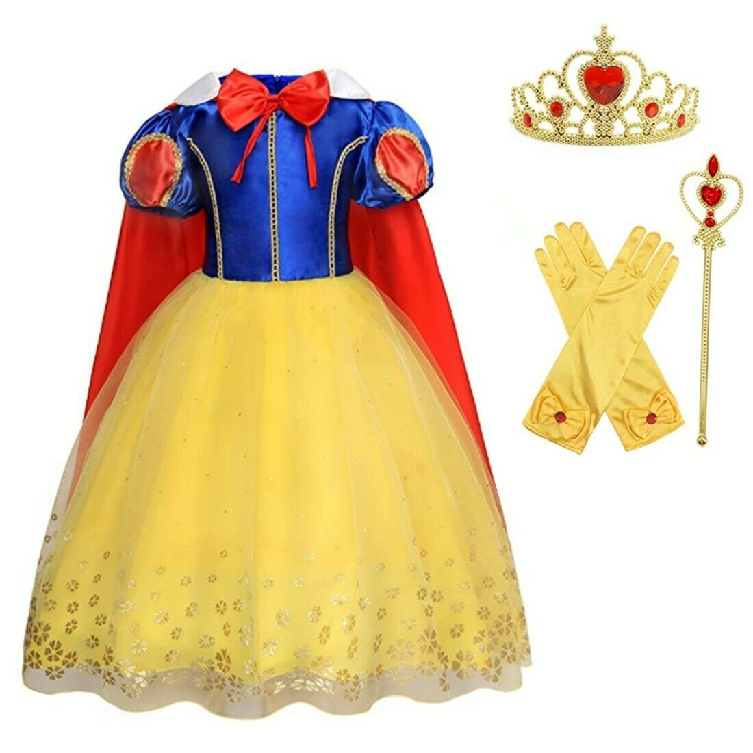 Princess Costume Snow White for Halloween Party Kids Cosplay Outfits Cape Set