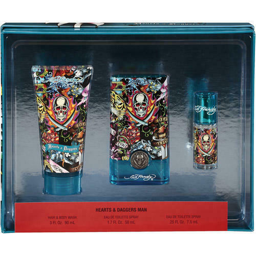 Primary image for Ed Hardy For Men Hearts & Daggers - 3 Pc Set 1.7oz -0.25oz EDT Spray 3oz Hair &
