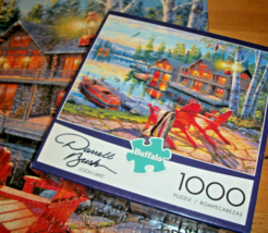 Jigsaw Puzzle 1000 Pieces Log Cabin Loon Lake Soaring Eagle Boats Ducks ... - $14.84