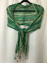 Vintage Loose Crochet Scarf Metallic Pink Green Yellow 70&quot;Long 13&quot; Wide - $11.83
