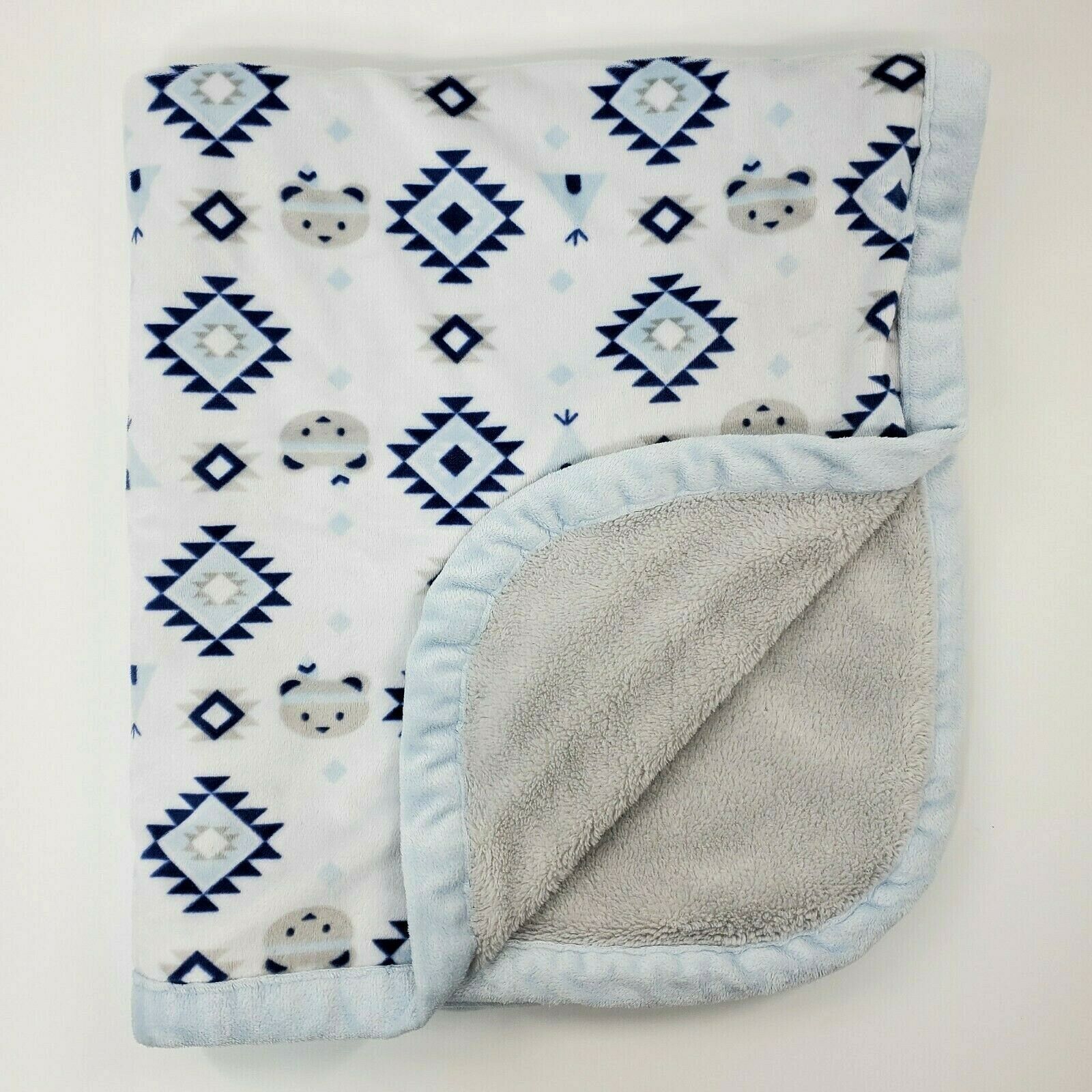 Primary image for Blankets & Beyond Baby Blanket Indian Bears Aztec Tribal Plush Blue Boy B26
