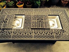 Fire pit propane bar table set 7 piece outdoor cast aluminum Palm Tree bar stool image 6