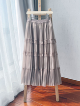 Pleated Tulle Skirt Black White Midi Length Custom Plus Size by Dressromantic image 7