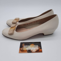 Salvatore Ferragamo Womens Vara Classic Pump Cuban Heels Shoes Ivory Sli... - $56.99