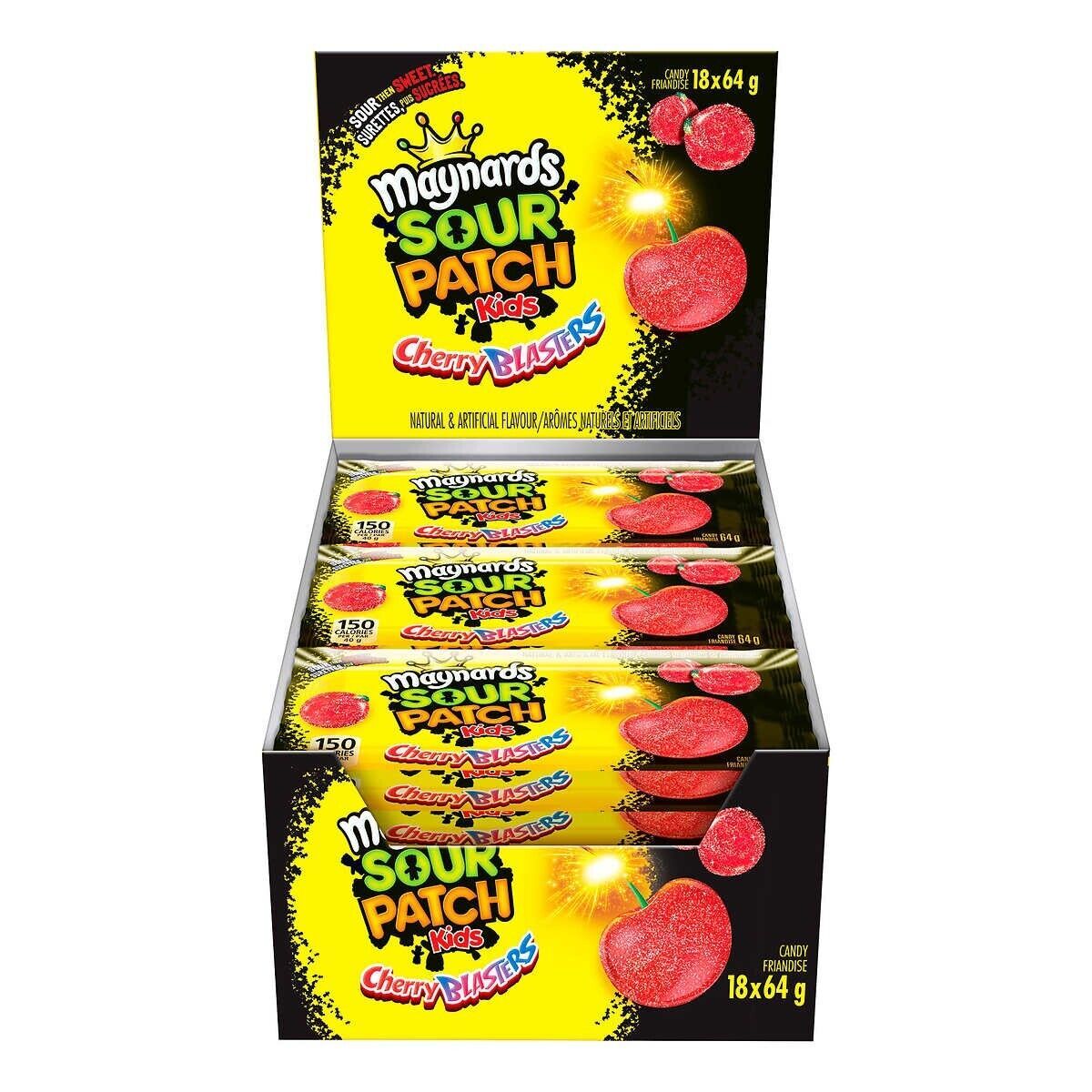 36 X Bags of Maynards Sour Patch Kids Cherry Blasters Gummy Candy 64g Each Gummy, Soft Sweets