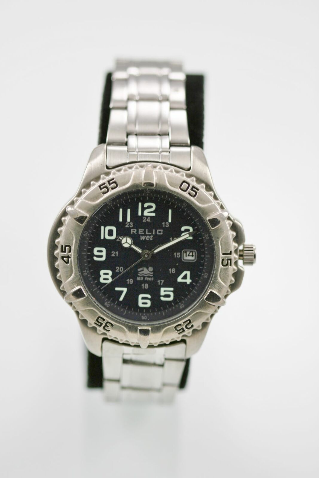 Relic Wet Watch Mens 24hr Date Stainless Steel Silver 50m Battery Blue Quartz Wristwatches