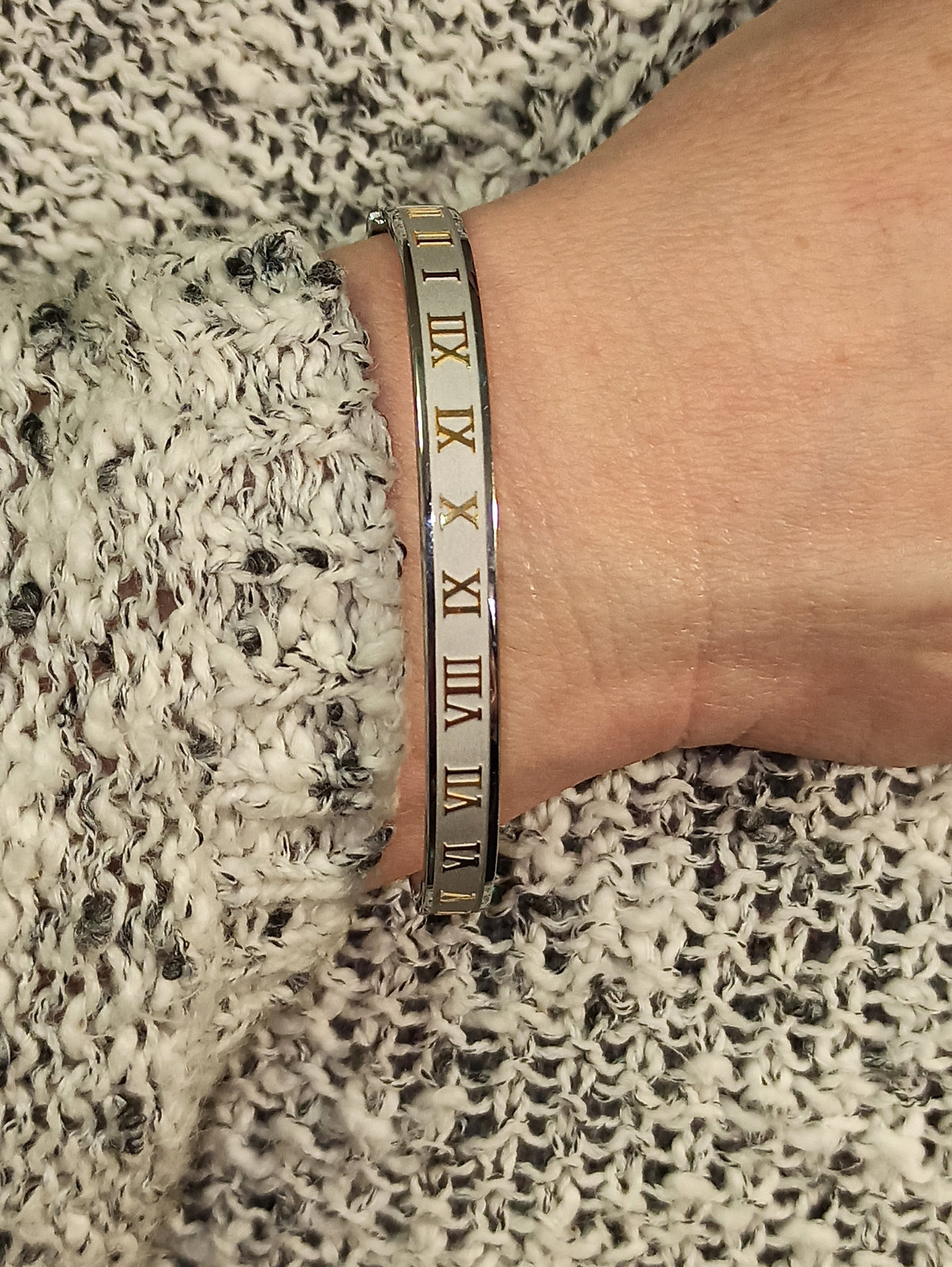 Roman Numeral Bracelet 24k GOLD Silver Bangle Bracelet women Tarnish free HNMADE Bracelets