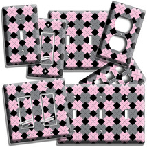 Argyle Black Gray Pink Light Switch Outlet Wall Plates Room Fashion Studio Decor - $9.99+