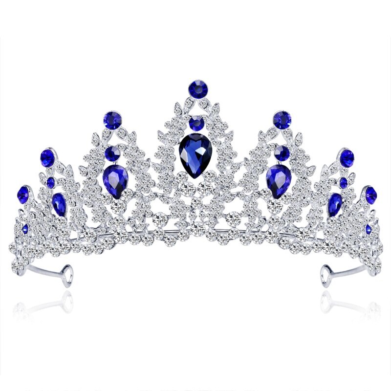 Wedding Tiara Women Headdress Queen Princess Headwear Bride Crown Blue Stone
