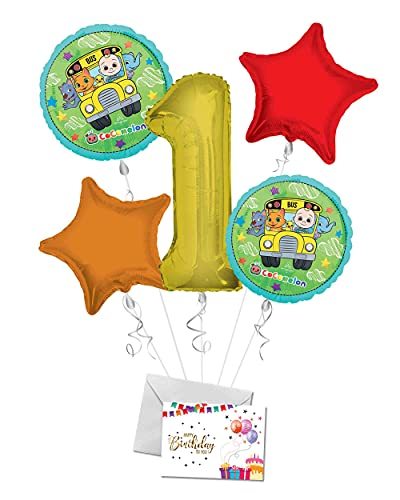 Cocomelon Happy Birthday Balloon Bouquet (5 Balloons), 1st Birthday ...