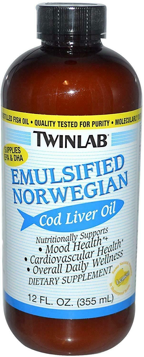 2 Pack Twinlab Emulsified Norwegian Cod Liver Oil Lemon 12 fl oz