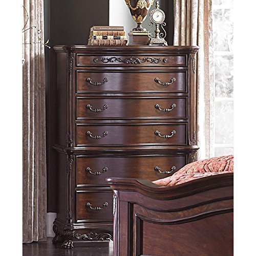 HEFX Dublin 6 Drawer Chest in Cherry Colonial, Claw Feet, Wood Carving