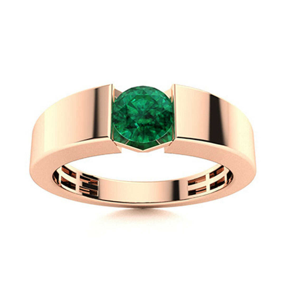 0.50 Ctw Round Green Sapphire 9K Rose Gold Handmade Ring Jewelry Gift