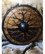 24&quot; Viking Wooden Round Tree Design Shield Battle Ready, Home Deco - $114.00