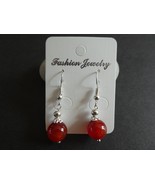 Tropicalia Red Agate Quartz Tibetan Silver Hook Drop Earrings Balls Boho... - $3.33