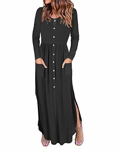 KILIG Women's Long Sleeve Pleated Loose Side Split Button Casual Long ...