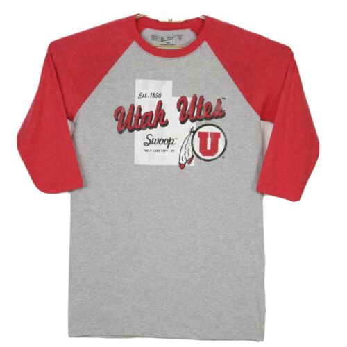 University of Utah Utes Mens Womens Baseball Shirt TShirt M Medium Gray Red CollegeNCAA