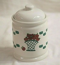 GEI Stoneware Pottery Canister w Lid Red Apples in Basket Design circa 1... - $23.75