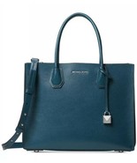 NWT Michael Kors Mercer Accordion Pebble Leather Tote Luxe Teal/Silver M... - $193.04