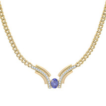 1.50 Carat Diamond and 3.29 Carat Tanzanite V-shaped 14K Yellow Gold Necklace - $3,920.40