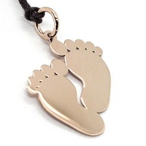SOLID 18K ROSE GOLD 19mm 0.75" FOOTPRINT PENDANT, FOOTS BIRTH CHARM ITALY MADE image 1