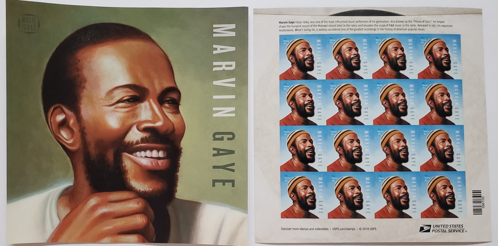 16 Stamps-Mint US Music Icons Marvin Gaye Forever Stamp Sheet/ 