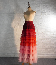Red Tiered Tulle Skirt Layered Tulle Maxi Skirt Custom Plus Size Holiday Outfit image 3