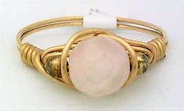 Rose Quartz Gemstone Bead Gold Wire Wrap Ring sz.7.5 - $10.08