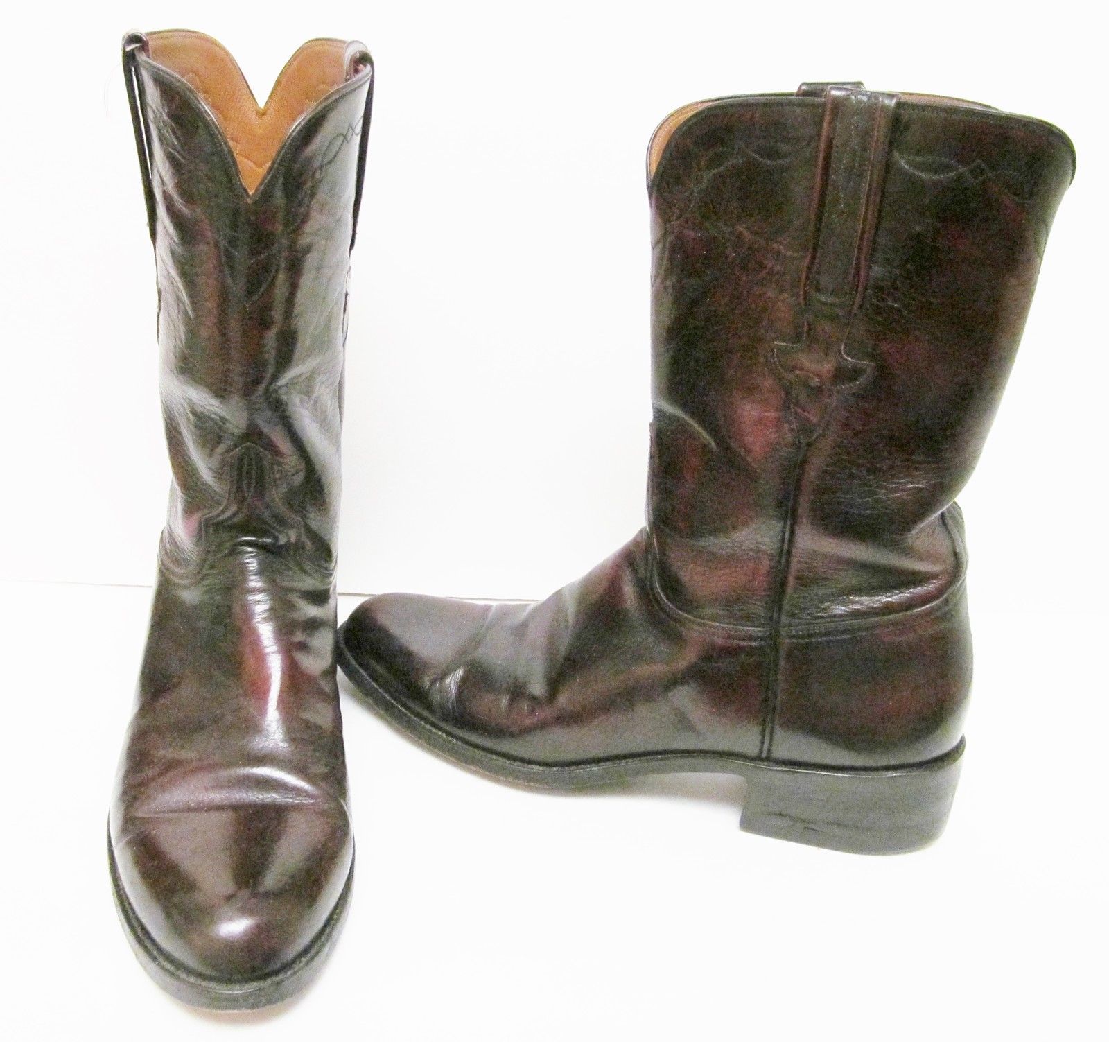 LUCCHESE Goat Leather Boots Roper Western Black Cherry Cordovan L6749 ...