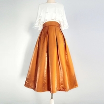 Women Satin Polyester Pleated Skirt Outfit RUST Pleated Midi Party Skirt Plus