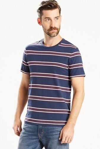 Levi's BLUE/RED STRIPE Men's Classic Crewneck T-Shirt, US Medium