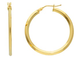 18K YELLOW GOLD CIRCLE EARRINGS DIAMETER 25 MM WITH RHOMBUS TUBE, MADE IN ITALY image 1