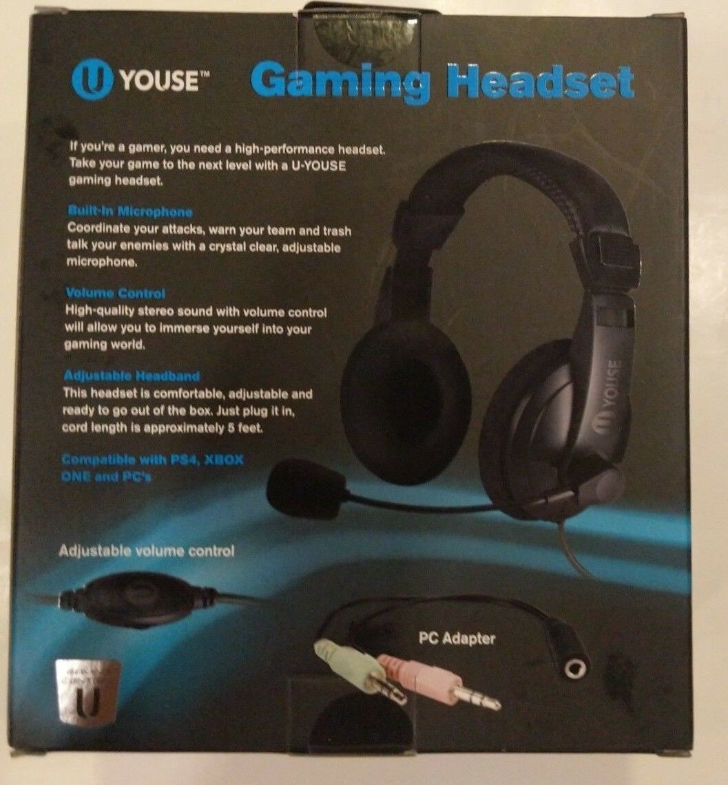 New U YOUSE GAMING HEADSET XBOX ONE, PS4, AND PC, With Built In Mic
