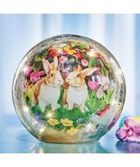Centerpiece LED Lighted Easter Bunny Garden Crackled Glass Ball Tabletop - $83.99