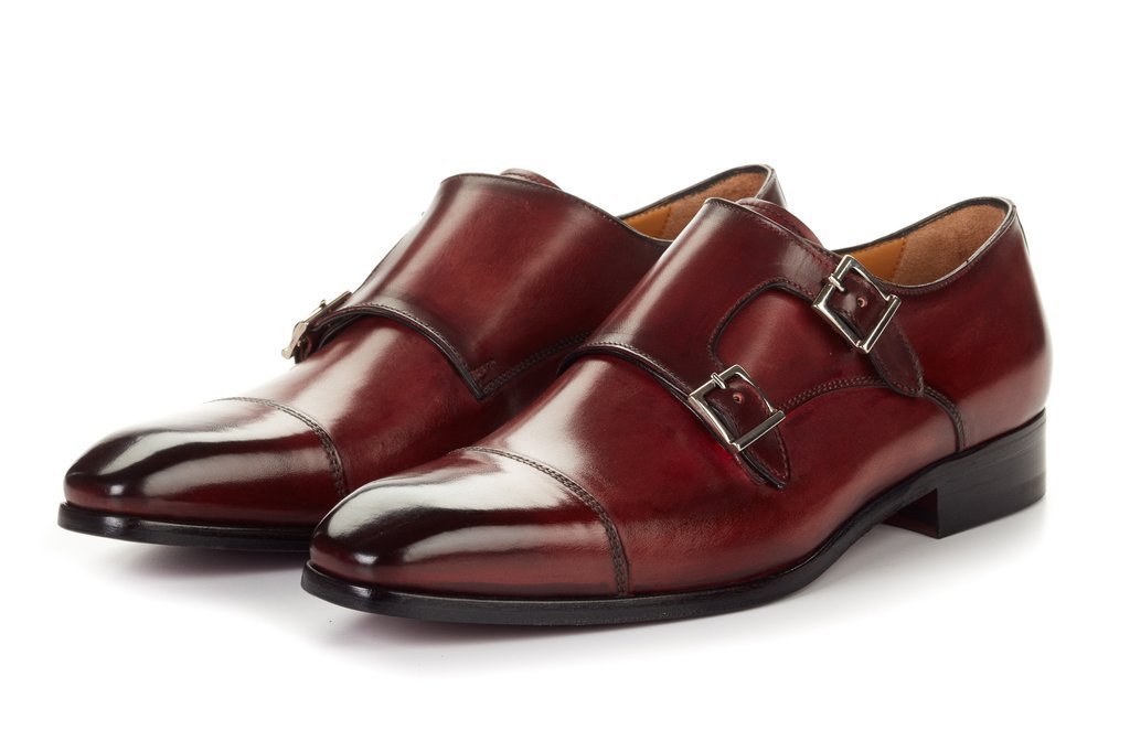 burgundy double monk strap
