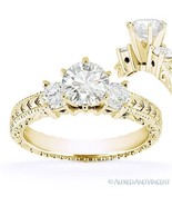 Round Cut Moissanite 14k Yellow Gold 3 Three-Stone Antique Style Engagem... - $611.32+